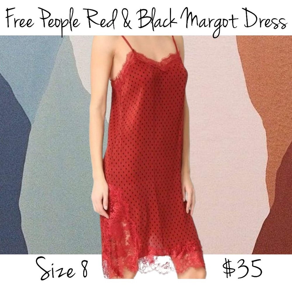 Free People Red & Black Margot Dress NWT 8